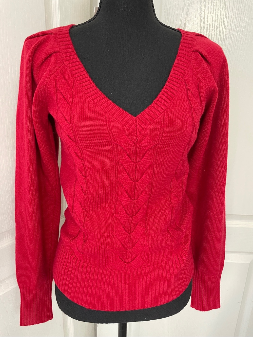 Madewell merino sweater V neck ruby color XS  $140 cable knit dark red NEW - Picture 7 of 12